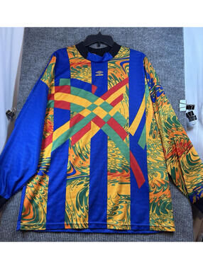 Vintage 90s Umbro Goalkeeper Jersey Adult XL Abstract Pattern Padded Made in USA